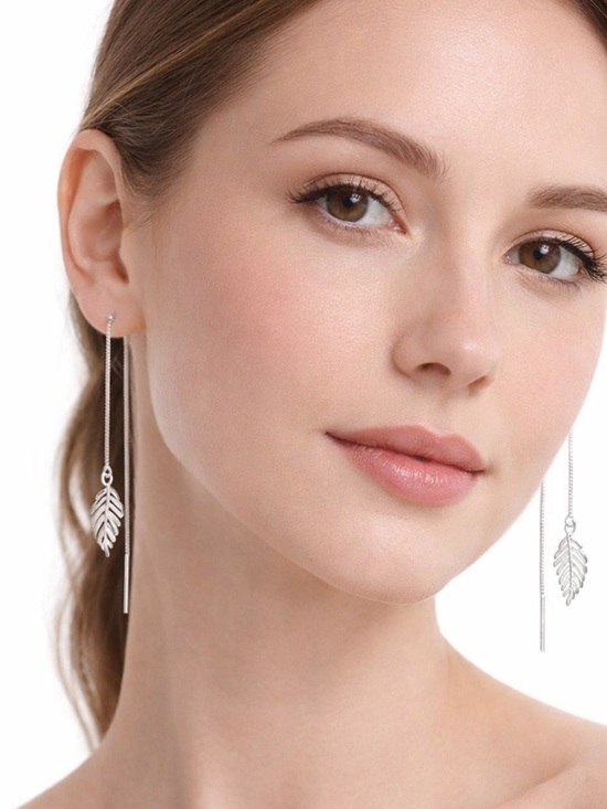 CC and Me Boutique Jewelry - Sterling Silver Leaf Threader Earrings | Minimalist Dangle Earrings NWT